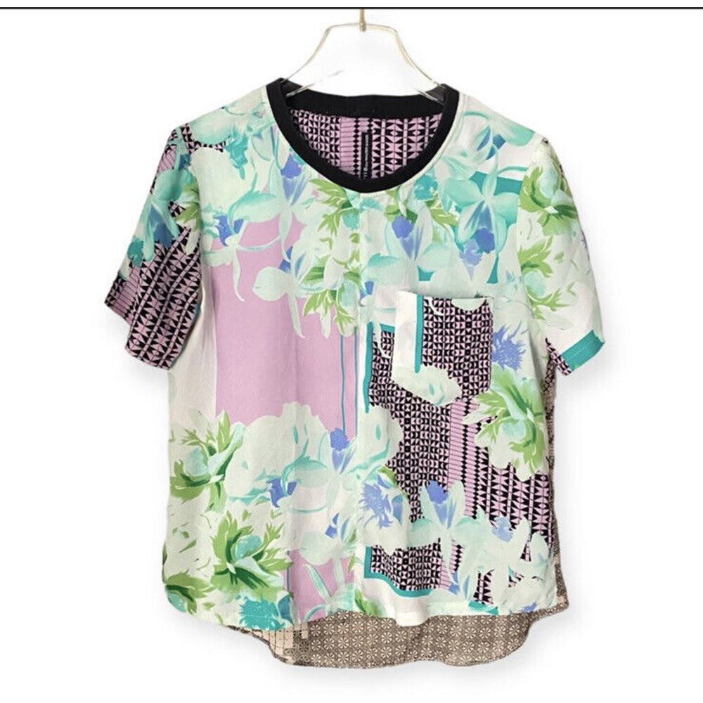 Walter Baker Mixed Print Top Sheer Pastels Women Size Small Pink Green Black